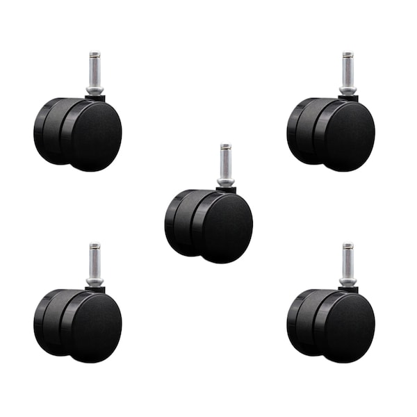 2'' Office Chair Casters Nylon Twin Wheel 7/16'' Grip Ring Stem, 5PK